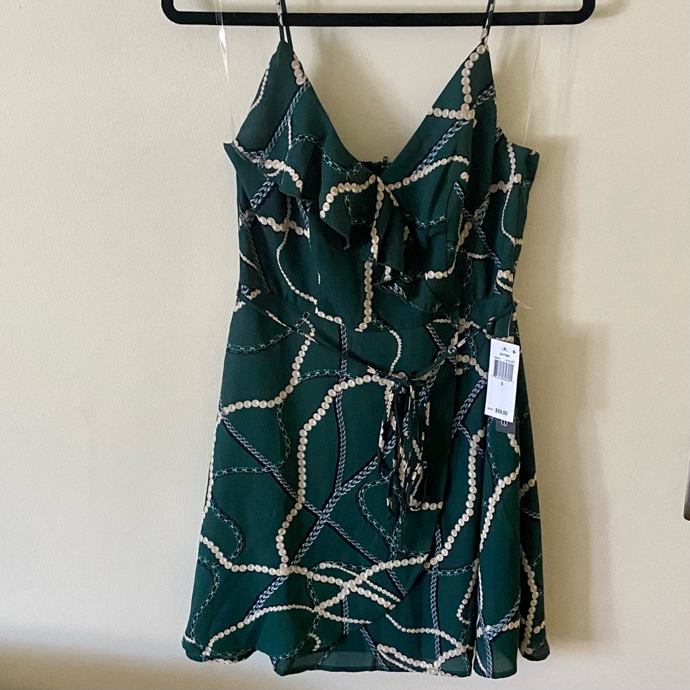 NWT Teeze Me A-Line Hunter Green/cream spaghetti strap Ruffle Dress Size 5/6